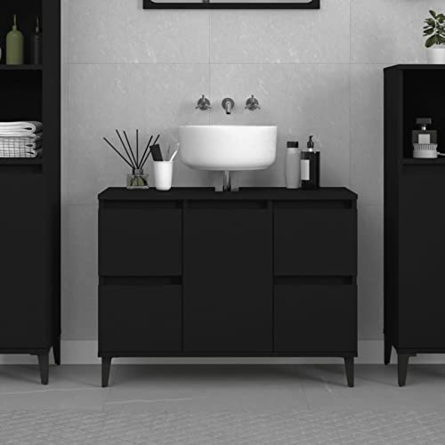 ShGaxin Armario para Lavabo Madera contrachapada Negro 80x33x60 cm, Mueble Baño, Mueble Auxiliar Baño, Armario De Baño, Mueble Bajo, Mueble Lavabo - 821277