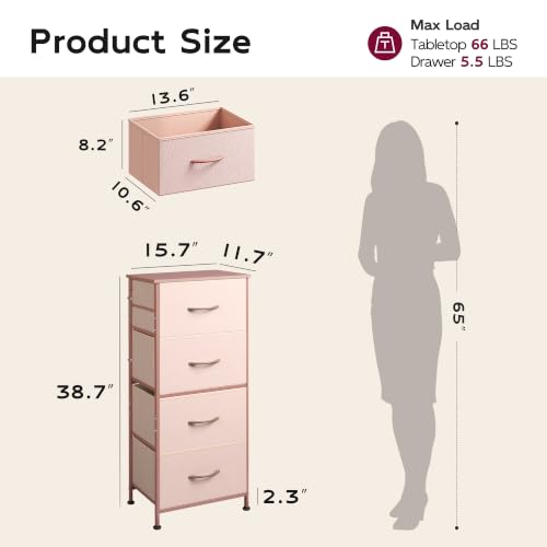 Image of WLIVE Small Dresser Nightstand for Bedroom, 4 Drawers, Pink