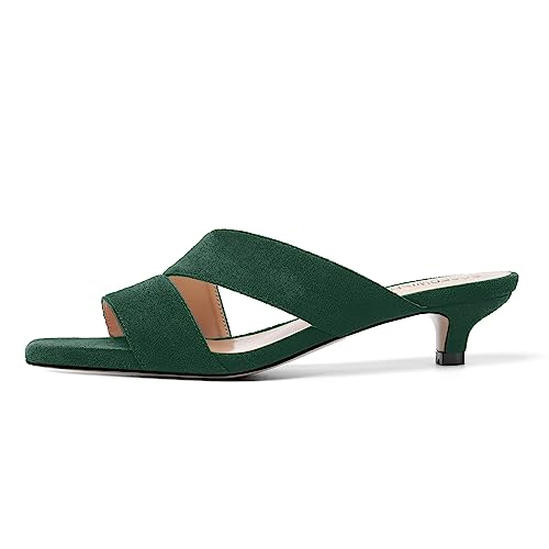 ROSERWISH Womens Casual Suede Comfortable Party Slip On Square Toe Kitten Low Heel Heeled Sandals 1.5 Inch2