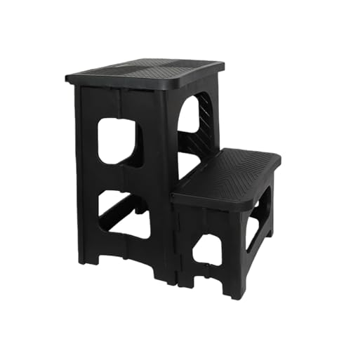 GRSMIS 踏み台 脚立 折りたたみ式 ステップ台 2段 ポリカーボネート製 軽量 滑り止 折りたたみチェア 玄関台 洗車 踏み台 耐荷重150kg 高さ43cm (ブラック)