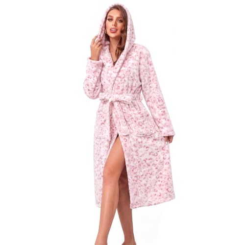 Image of RONGTAI Women's Plush Hooded Robe Bathrobe-Fast Warmth for Home