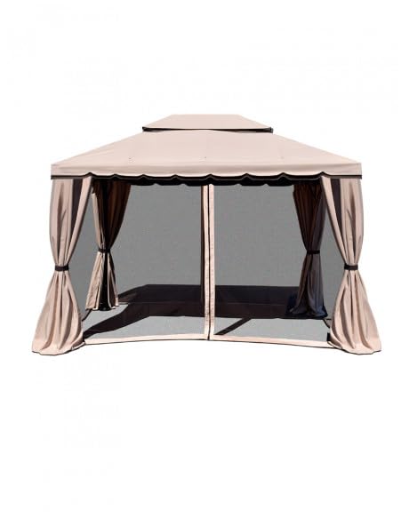 Yellowshop - Gazebo in alluminio da Giardino con zanzariere e Teli antipioggia richiudibili Beige - Fortaleza (Mt 3x3)