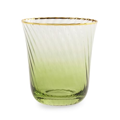 Image of Pure Home + Living Set of 2 Green Textured Drinking Glasses Ideal for Diwali Festival Gifting, Perfect for Party