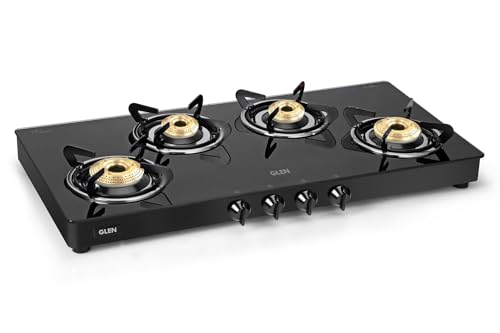 Glen 4 Burner LPG Gas Stove with Toughened Glass Top | High Flame Brass Burners | Extra Wide Design |...