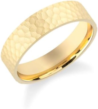 10K 14K 18K Solid Gold 2MM/3MM/4MM/5MM/6MM Hammered Wedding Band for Men Women Real Gold Hammered Flat Wedding Rings Comfort Fit Size 3-16