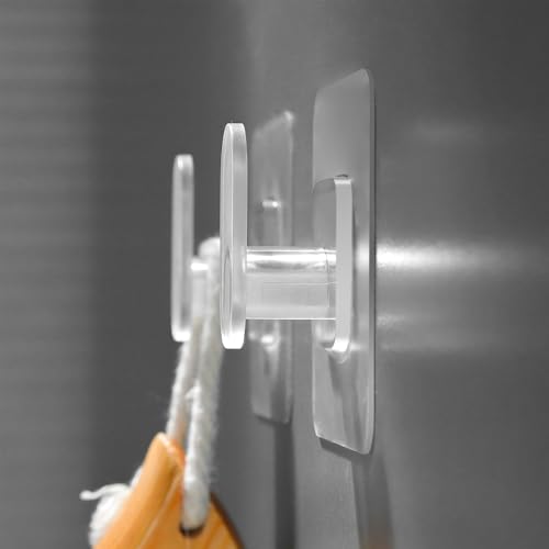 DELITON Clear Cute Storage Hooks, 10 Pack, Adhesion - Transparent Hanger Hook Stick on Wall for Bathroom Towel & Hanging Robe, Coat