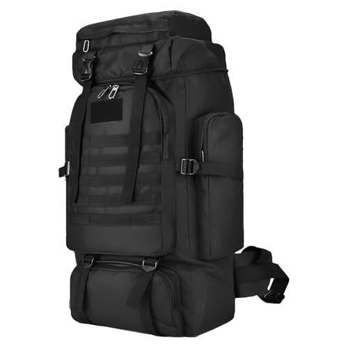 CINGHI LUSSO Sac à dos de randonnée 80l hommes et femmes militaire tactique sac à dos imperméable molle sac de jour Camping randonnée en plein air survie sac à dos (Noir)