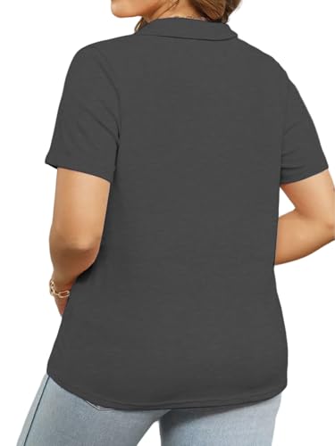 VISLILY Plus-Size-Summer-Tops for Women Collared V Neck Polo Shirts Flowy Tunics Trendy Short Sleeve Blouses 1X-5X2