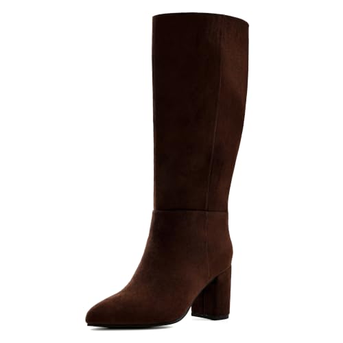 Image of Shoe'N Tale Knee High Boots for Women Chunky Block Heel Fall Winter Pointed Toe Boots