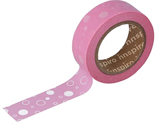 INNSPIRO Cinta masking tape Washi topos rosas 15mm.x10m. Serie Tutti Frutti