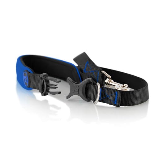 Image of Gooby Escape Free Sport Leash, Blue, 4 FT | Neoprene, all-weather; 4 ft; Detachable handle with quick-release buckle; Machine washable; Matches Sport Harness