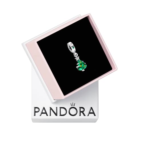 PANDORA Moments Sparkling Christmas Tree Dangle Charm - Sterling Silver Charm with Man-Made Crystal & Enamel - Jewelry for Women - Includes Gift Box