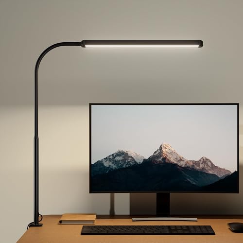 ONLYWIN Lampara Escritorio LED con Pinza, Cuello Flexible 360° Flexo Escritorio, Control Táctil 3 Colores & Regulable Desk Lamp, Luz Escritorio para Lectura y Trabajo en Oficina o Dormitorio – Negro