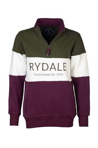 Ladies Country Sweatshirt Embroidered Women's Sweater Striped Women (UK, Numeric, 8, Regular, Regular, Rydale Olive/White/Berry)