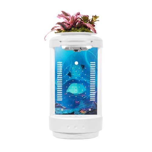 MRZMSZPET Small Fish Tank 1.2 Gallon Aquarium Starter Kit Desktop Mini Fish Bowl Small Betta Fish Tank with Plant Pot (Sea King Fork)