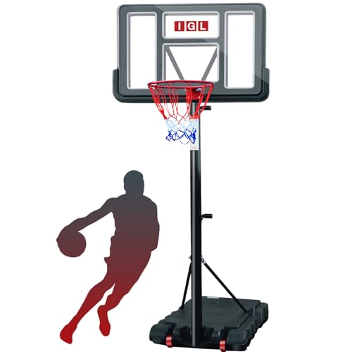 IGL Portable Basketball Hoop, 5.6-10FT Adjustable Basketball Goal System, 44 Inch Outdoor Basketball Hoop & Goals for Kids, Youth, and Adults in The Backyard, Driveway with PC Backboard (Black)