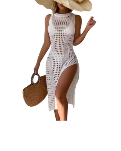 Women's Crochet Slit Beach Dress |Spandex/Nylon Cover Up Swimsuit Dress for Summer Vacations | Poolside Style