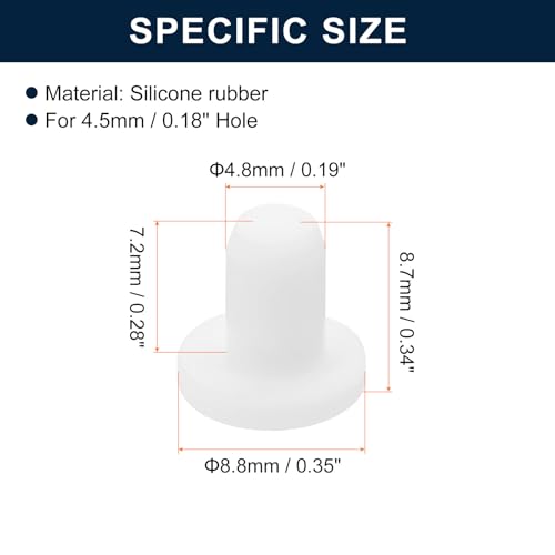 Image of uxcell 16 Pieces White Rubber Stopper, 4.8mm Plug Holes for 4.5mm /0.18 inch Hole
