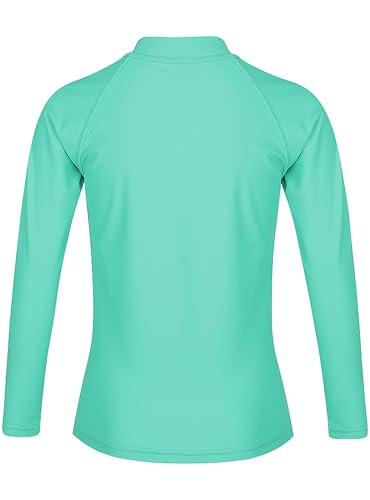 Image of Girls Long Sleeve Swim Shirt UPF 50+ Rash Guard One Piece Zipper Swim Shirt