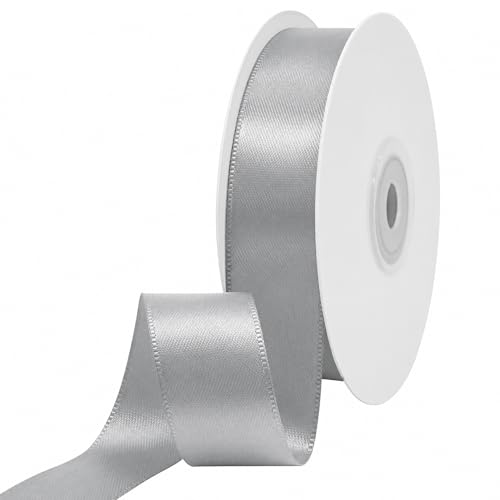 Ribtcute Double Faced Silver Satin Ribbon 7/8 Inch Silver Satin Ribbon for Gift Wrapping Flower Bouquet Bows Crafts Wedding Invitation 25 Yards