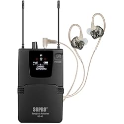 SGPRO SG-40B Wireless in-Ear Monitor System with Bodypack Receiver | Metal transmitter, Monitor earphones, 85 adjustable frequencies, 262 ft range, Bands, studio and events