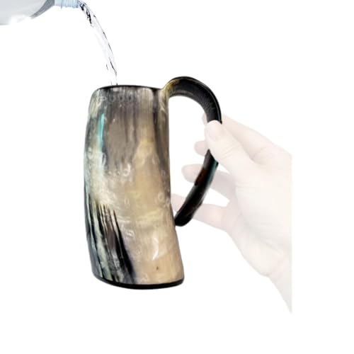 Taza de cerveza de cuerno natural con asa para cenas medievales en casa 8