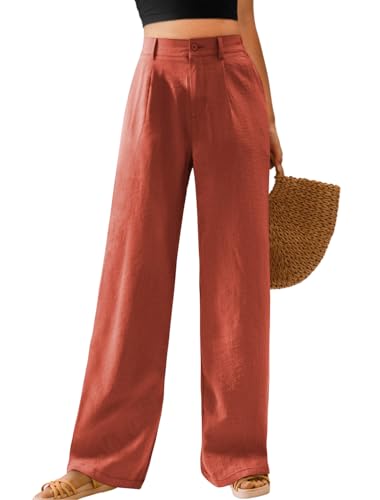 Image of Feiersi Womens Casual Wide Leg Pants High Waisted Button Down Straight Long Trousers Palazzo Pants