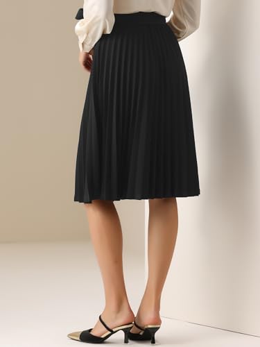 Allegra K Women's Pleated Skirt Elastic High Waist Belt Casual A-Line Midi Skirts4