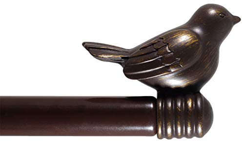 3/4-Inch Cute Decorative Bird Adjustable Window Treatment Curtain Single Rod Set, 48" To 84" - Bronze Gold #TOP9