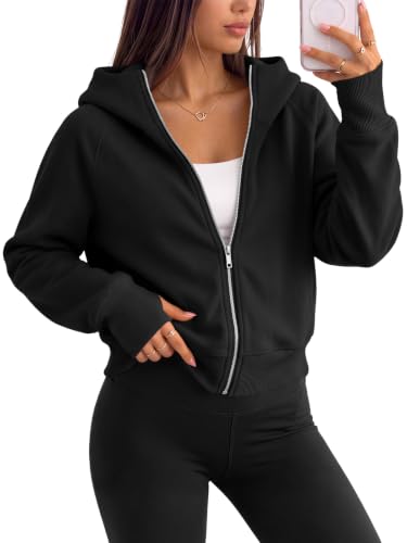 Image of Trendy Queen Womens Zip Up Hoodies Cropped Jackets Fall Clothes 2026
