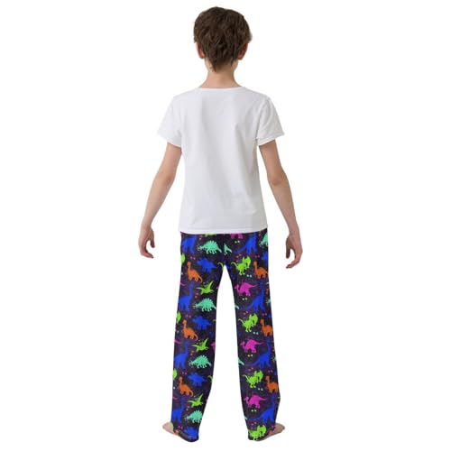 ZZXXB Cute Dinosaur Colorful Pattern Boys Long Pants Soft Trousers Elastic Waist Kids Lounge Bottoms with Pockets S-XL3
