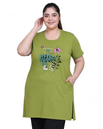 Image of In Love Women's Printed Cotton Plus Size Longline T-Shirt with Pockets | Cotton fabric - soft longline T-shirt with easy plus-size fit