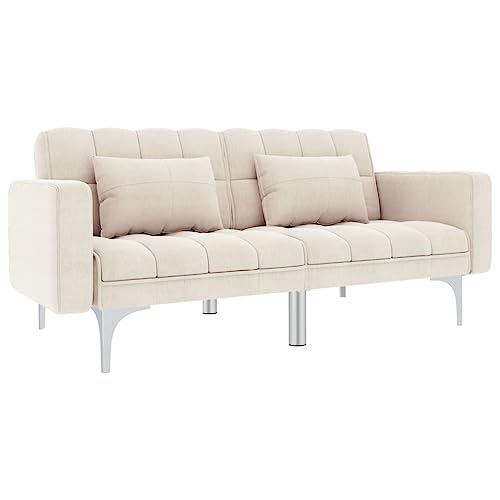 vidaXL Divano Letto Versatile con Cuscini Morbido Elegante Moderno Robusto Sofa Relax Regolabile Crema in Tessuto e Legno Gambe in Metallo