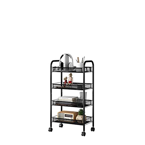 JEROAL Rolling Trolley, 4 Tier Metal Mesh Rolling Cart, Mesh Storage Pantry Cart with Lockable Wheels
