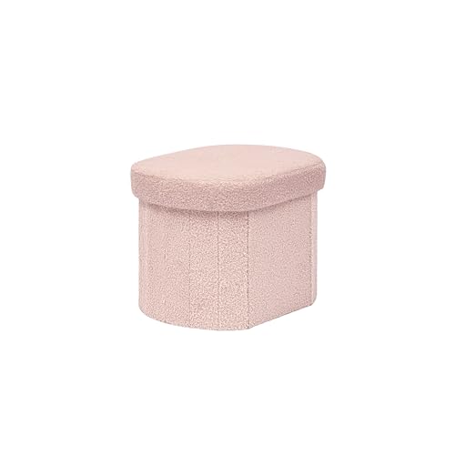 Image of B FSOBEIIALEO Storage Ottoman for Dorm Room, Boucle Folding Storage Ottoman Foot Rest, 16.14 Inches Small Collapsible Ottoman Cube for Living Room Pink