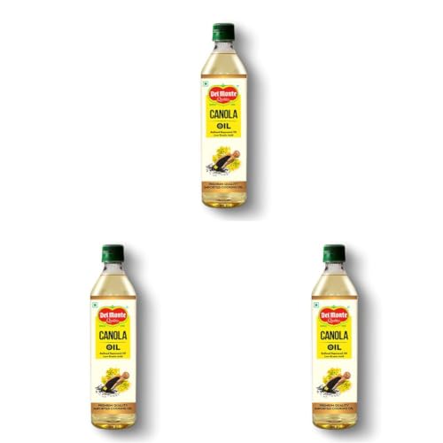 Image of Del Monte Canola Oil, 1L | Rich in MUFA, PUFA, Omega 3 & 6 | 0% Trans Fat | Ideal for Everyday Indian Cooking | Imported Oil (Pack of 3)