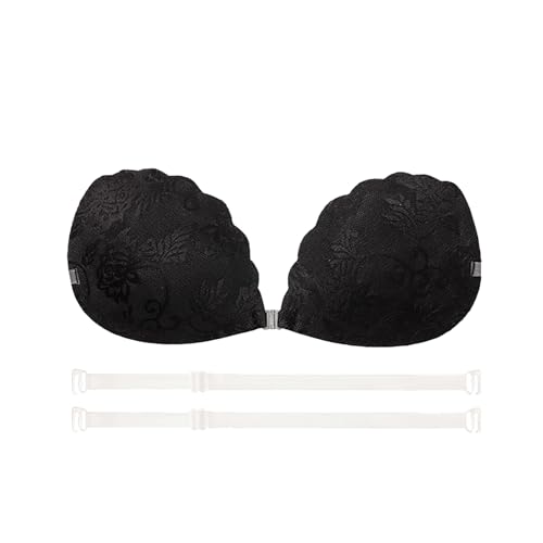 OhSoQQQ Lace Nipple Cover [Sticky Adhesive Silicone Nipple Pasties] Reusable Silicone Pasty Nipple Covers for Women D Cup & Black