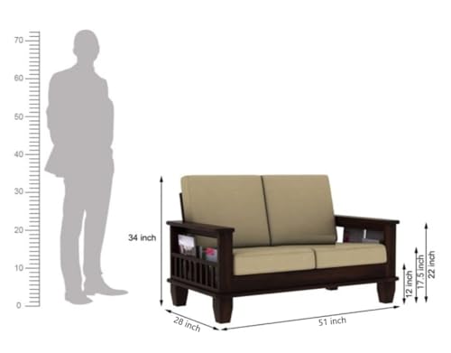 Image of Sheesham Wood 2 Seater Sofa for Living Room Home || Solid Wood 2-Person Sofas Without Small Cushion Furniture for Guest Room Office (Walnut Finish)