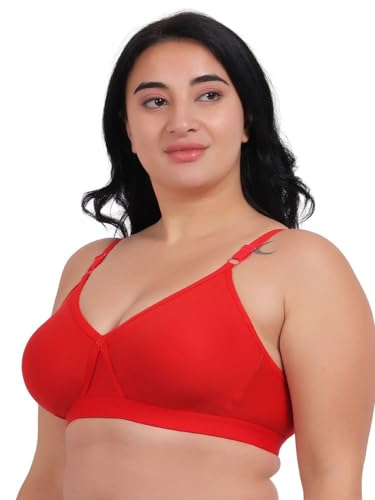 Image of Fabme Women's Cotton Seamless Non-Padded Non-Wired Bra, Cross Belt, Heavy Support, Double Layer Cups, Broad Elastic Bra