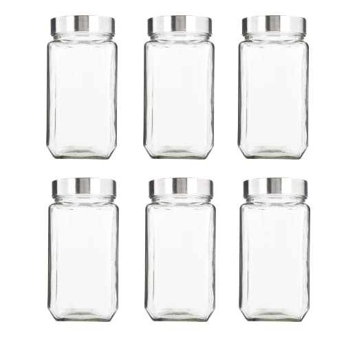 Image of Glass Jars 1000ml - Set of 6 Glass Storage Containers with Stainless Steel Airtight Lids for Kitchen, Dry Fruits, Pickles, Spices | Glass Containers for Kitchen | Glass Jars for Kitchen 1kg (6)