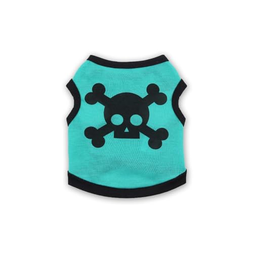 CPCOIN Dog Clothes Cat Shirts Puppy Comfy Soft Cotton Tank Top Funny Skull Print Kitten Tee Shirts Pet Apparel for Halloween Holiday Party Green01 Large