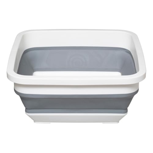5five - Bassine Rétractable 8L - Panière Pliable Grise Blanche - Gain de Place - Idéale pour Ménage et Lessive - Cuisine, Buanderie, Extérieur - L. 32 x...