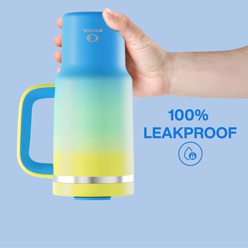 Image of ENCOOL 32 oz Tumbler with Handle and Straw: Stainless Steel Insulated Tumbler Keeps Cold for 24 Hours, Leakproof Travel Cup Fits in Cup Holder and BPA-Free, Soft Lagoon