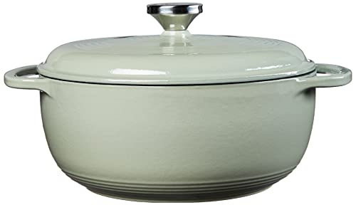 Image of Lodge 4.5 Quart Enameled Cast Iron Dutch Oven with Lid - Dual Handles - Oven Safe up to 500 F or on Stovetop - Use to Marinate, Cook, Bake, Refrigerate and Serve - Desert Sage