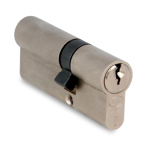 Amig - Cilindro de seguridad - Cerradura para puertas -Leva de 15mm- Incluye 3 llaves - Plateado Mate - Medidas: 80 (30-50 mm)