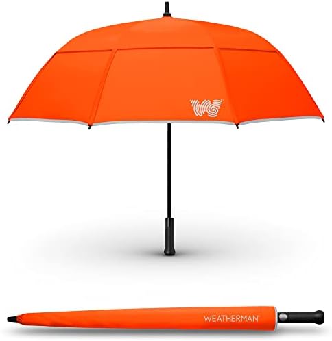 Weatherman Umbrella - Stick Umbrella - Windproof Umbrella Resists Up to 55 MPH Winds (Neon Orange)