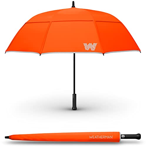 Weatherman Umbrella - Stick Umbrella - Windproof Umbrella Resists Up To 55 Mph Winds (Neon Orange) #TOP2