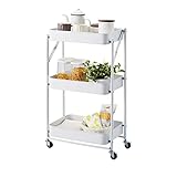 折りたたみ メッシュ ワゴン3段 スチール ホワイト FOLD トローリーワゴン キッチンワゴン 軽量