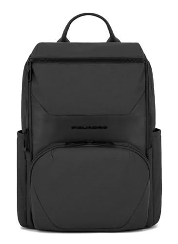 PIQUADRO Zaino pelle e tessuto porta PC 14,00', NERO