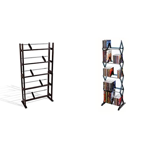 Atlantic Element Media Storage Rack - Holds Up To 230 Cds Or 150 Dvds, Pn35535601 In Espresso & Mitsu 5-Tier Media Rack - 130 Cd Or 90 Dvd/Bluray/Games In Clear Smoke Finish, Pn64835195 #TOP21